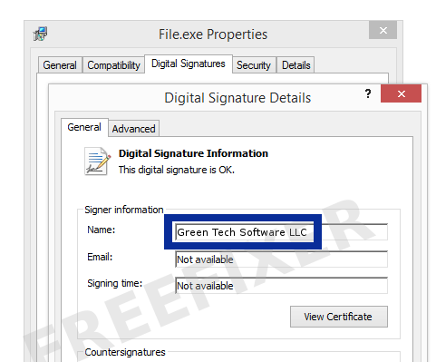 Screenshot of the Green Tech Software LLC certificate